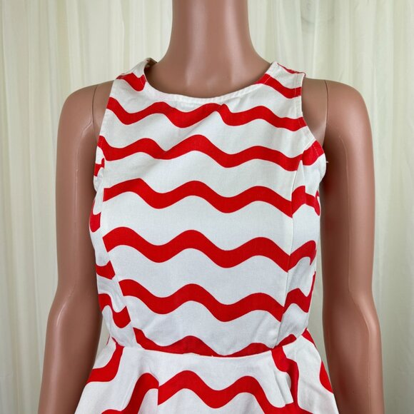 Women's Signature8 Fit & Flare Orange & White Wavy Stripe Skater Dress Sz Small - Picture 6 of 11